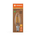 Osram / Ledvance LED Filament Kerze B klar 300° Superior 2,5-40W/827 warmweiß 470lm E14 220-240V dimmbar – Verpackung