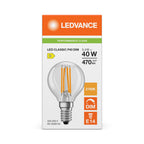 Osram / Ledvance LED Filament Tropfen P klar 320° Performance 3,4-40W/827 warmweiß 470lm E14 220-240V dimmbar – Verpackung
