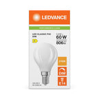 Osram / Ledvance LED Filament Tropfen P matt 300° Performance 5,9-60W/827 warmweiß 806lm E14 220-240V dimmbar – Verpackung