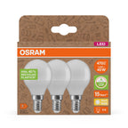 Osram / Ledvance LED Star Tropfen P matt 200° 4,9-40W/827 warmweiß 470lm E14 220-240V 3er Pack – Verpackung