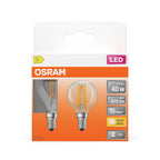 Osram / Ledvance LED Filament Star Tropfen P klar 300° 3,4-40W/827 warmweiß 470lm E14 220-240V 2er Pack – Verpackung
