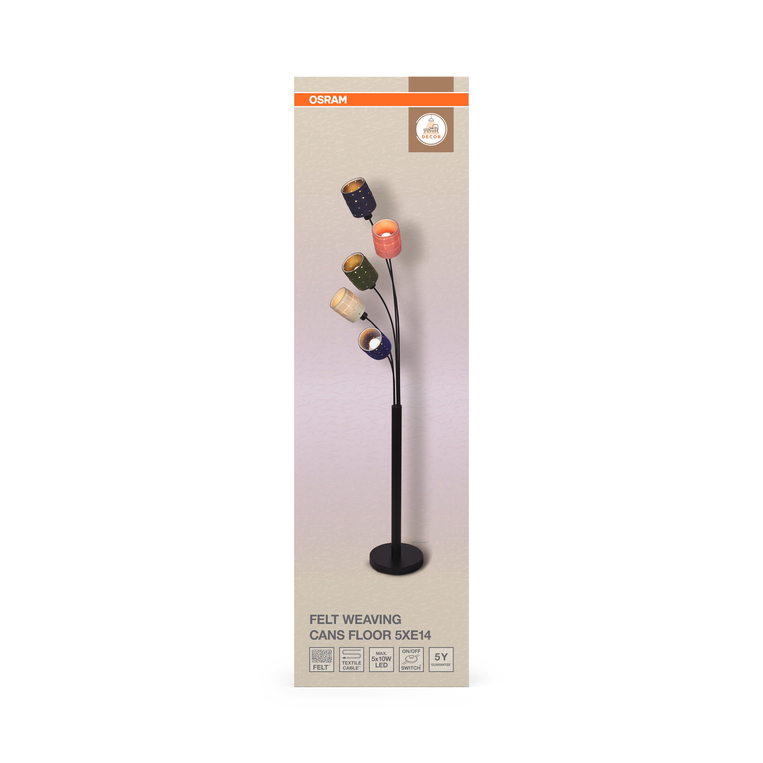 Osram Stehleuchte Decor Felt Weaving Cans 5-flammig E14 – Verpackung Vorderseite