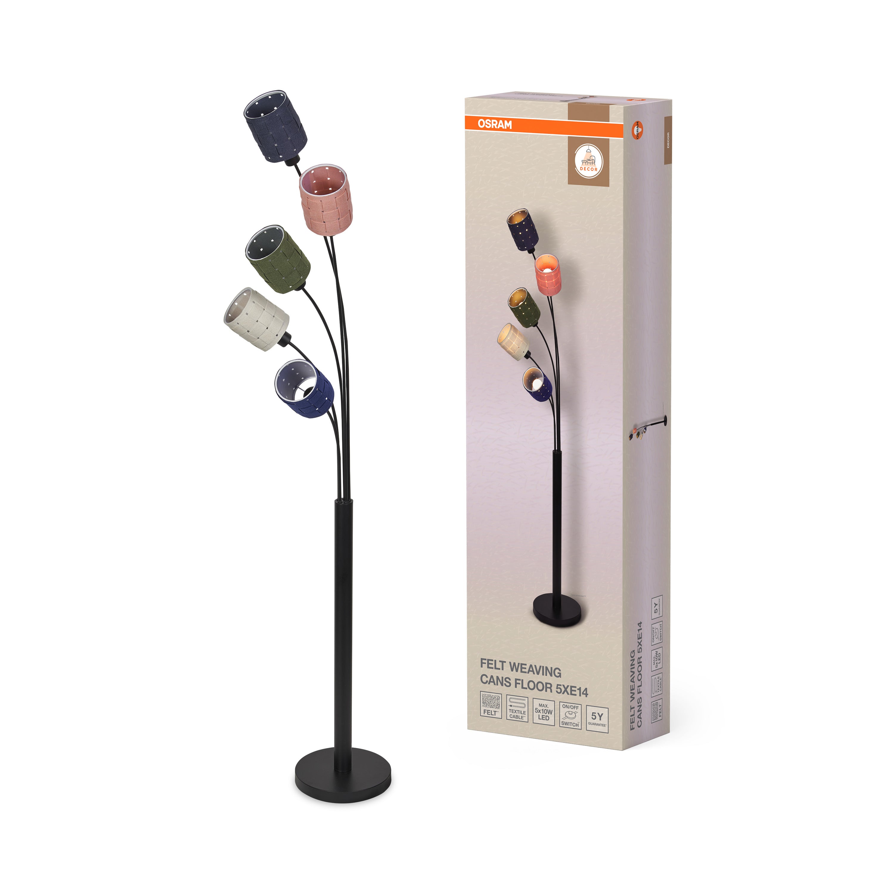 Osram Stehleuchte Decor Felt Weaving Cans 5-flammig E14 – Produkt mit Verpackung
