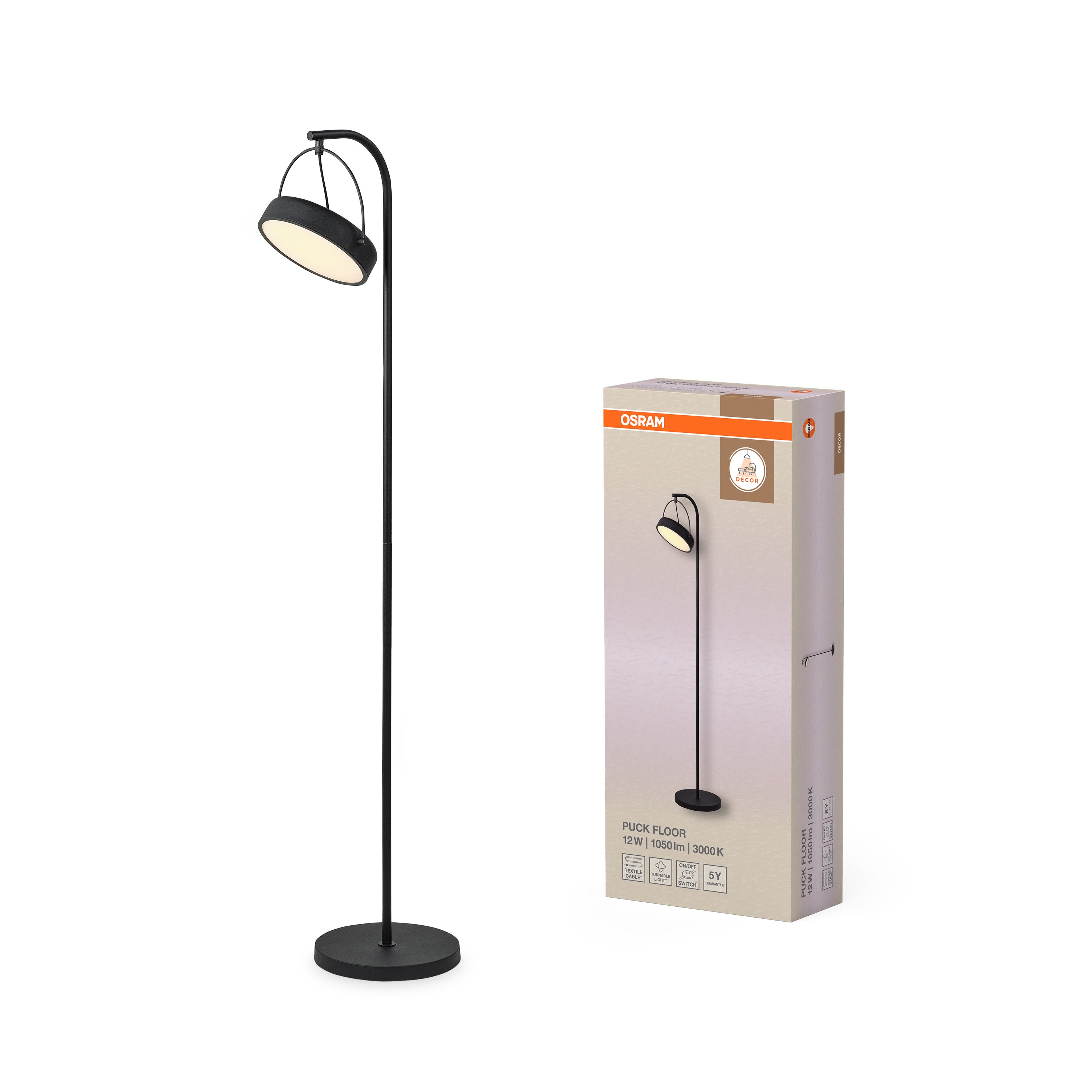 Osram LED Stehleuchte Decor Puck – Produkt mit Verpackung