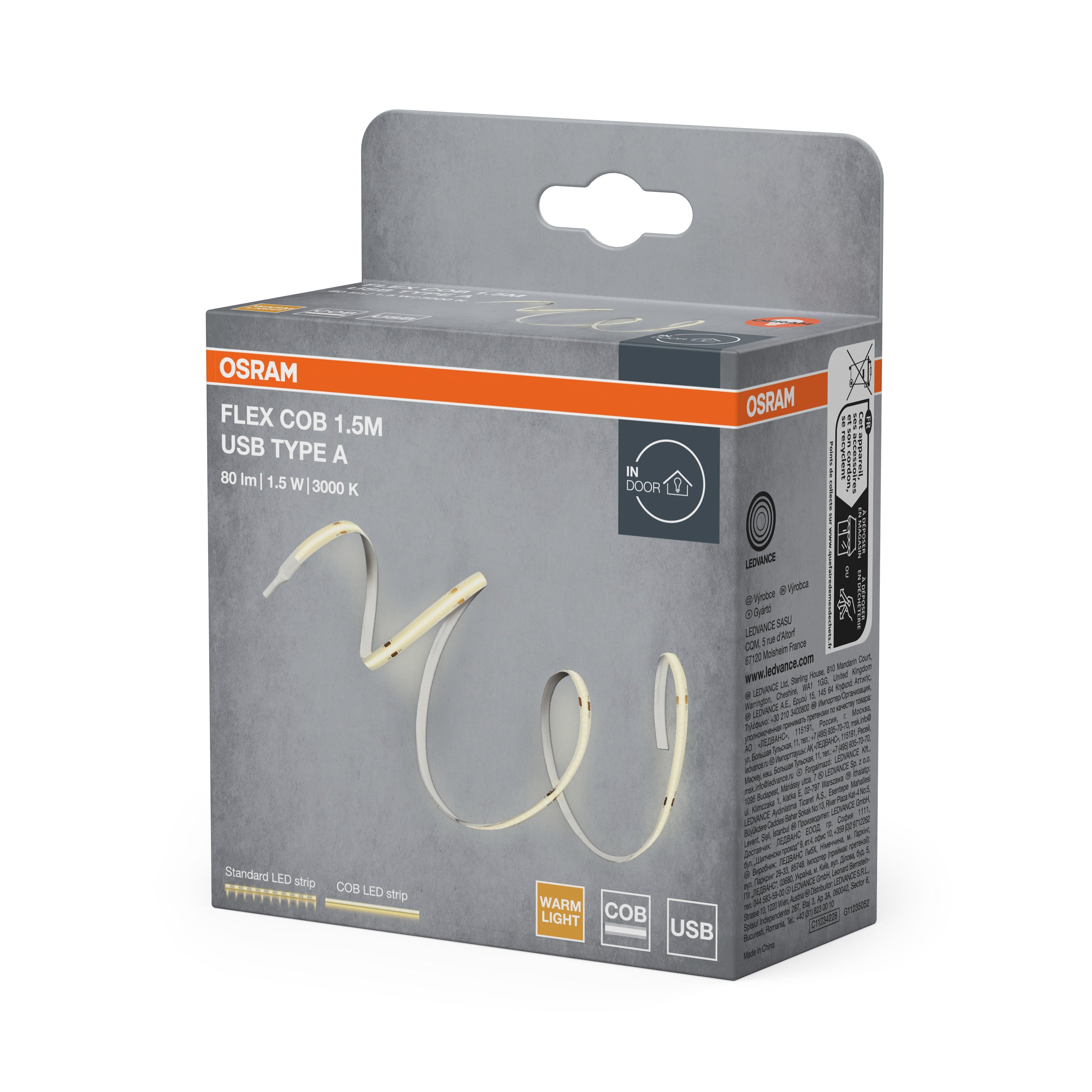 Osram LED-Band USB Type A 1,5m – Verpackung, räumliche Ansicht