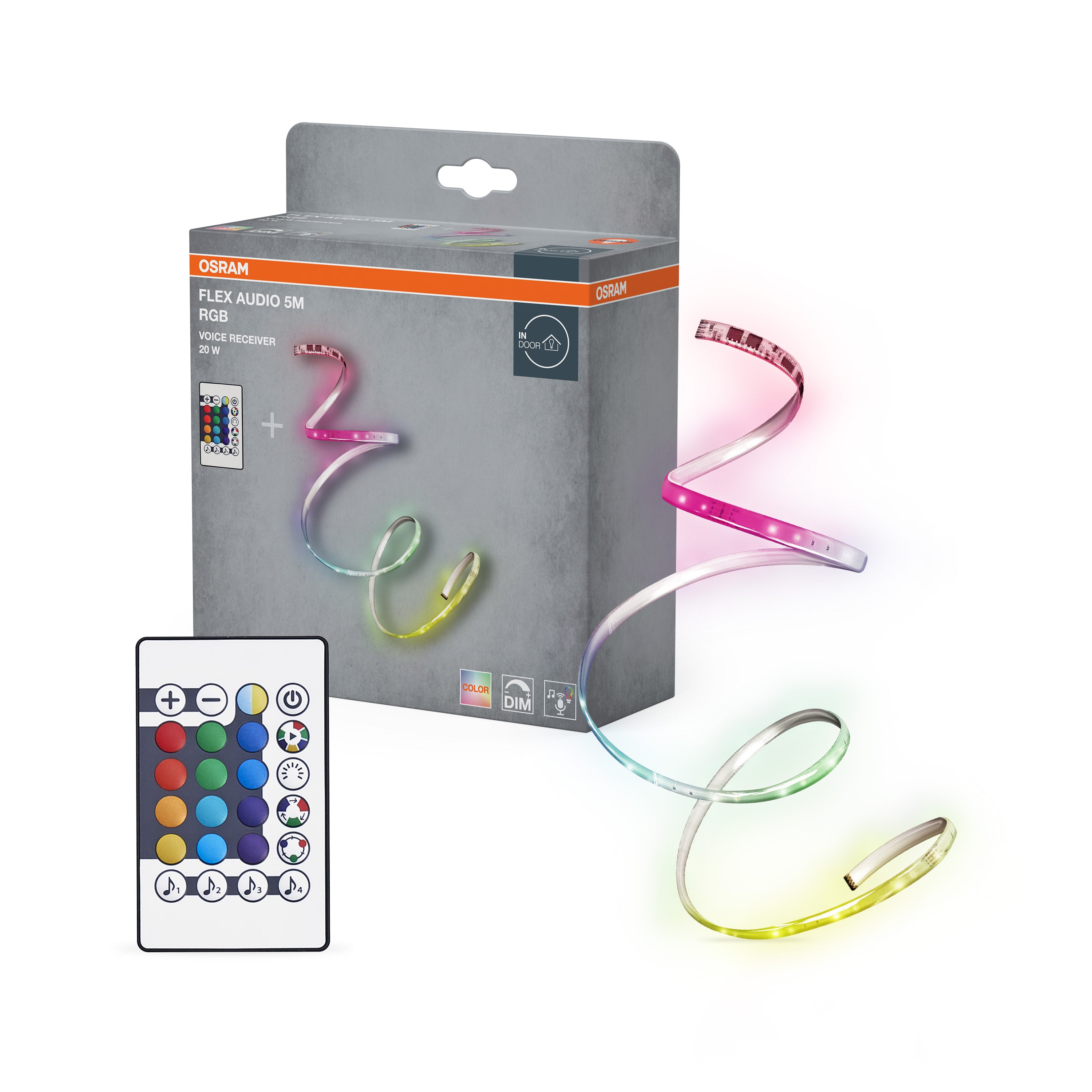 Osram LED-Band Audio Voice Receiver 5m RGB Remote Control – Produkt mit Verpackung