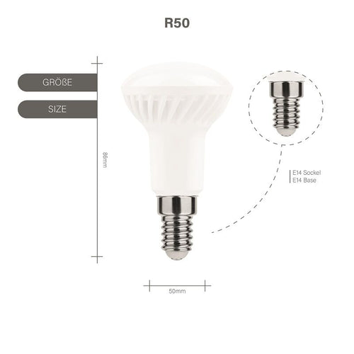 Modee LED R50 5-35W/840 E14 110° 400lm neutralweiß nicht dimmbar Reflektorform weiß 25000h ersetzt 35W