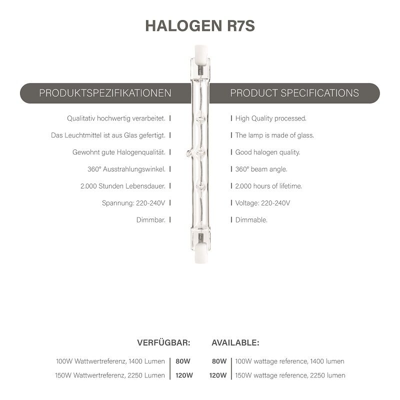 Modee Halogen 120W/827 220-240V R7s 78mm klar echt warmweiß dimmbar Halogenstab ersetzt 150W
