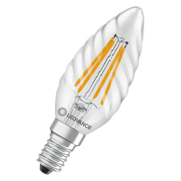 Osram / Ledvance LED Filament Kerze BW klar gedreht 300° Performance 3,4-40W/827 warmweiß 470lm E14 220-240V