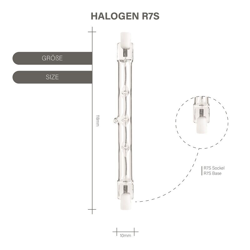 Halogenstab 400W 220-240V R7s 118mm  warmweiß dimmbar Halogenstab ersetzt 500W