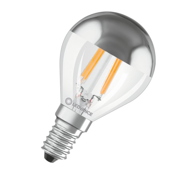 Osram / Ledvance LED Filament Tropfen P verspiegelt silber 300° Performance 4-31W/827 warmweiß 350lm E14 220-240V