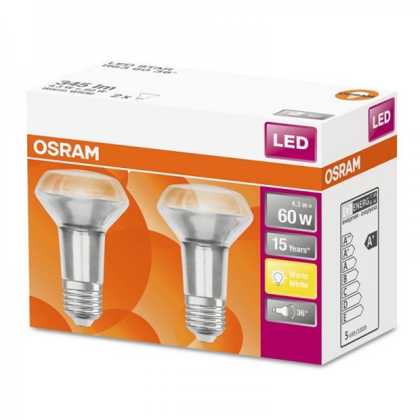 Osram LED Star R63 4,3-60W/827 E27 matt 36° 350lm warmweiß nicht dimmbar 2er Pack