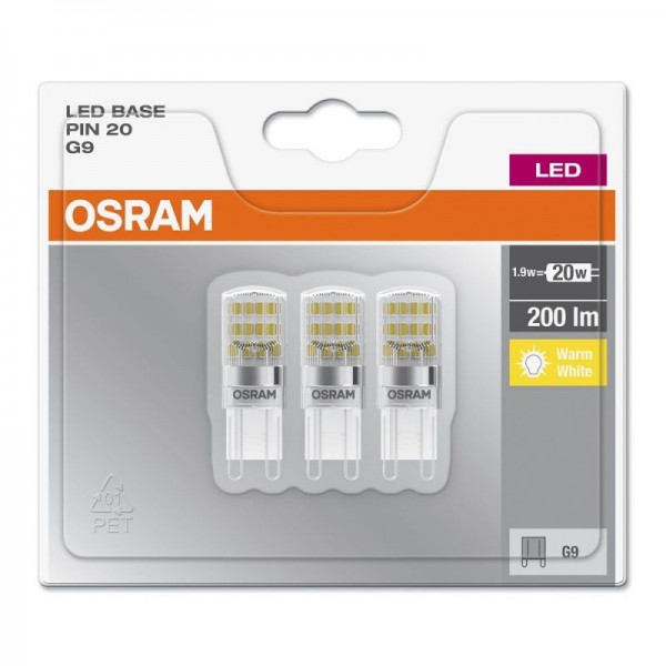Osram LED Base Classic PIN 1,9-20W/827 G9 klar 300° 200lm warmweiß nicht dimmbar 3er Blister