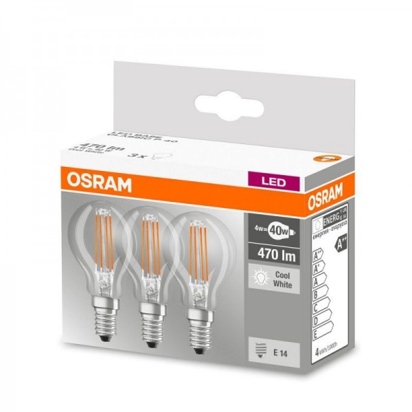 Osram LEDbase Classic P Filament 4-40W/840 LED E14 klar 200° 470lm kaltweiß nicht dimmbar 3er Pack