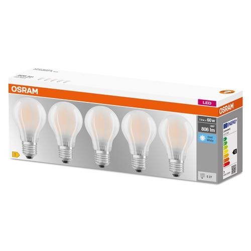 Osram LED Base Classic A Filament 6,5-60W/840 E27 806lm matt kaltweiß nicht dimmbar 5er Pack
