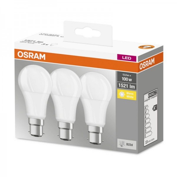 Osram LED Base Classic A 13-100W/827 B22d matt 180° 1521lm warmweiß nicht dimmbar 3er Pack