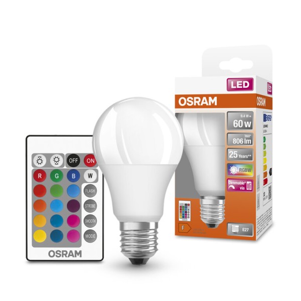 Osram / Ledvance LED Classic A matt 200° RGBW 9,4-60W/827 warmweiß 806lm E27 220-240V dimmbar