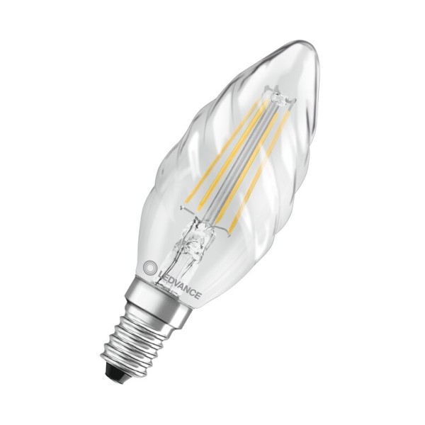 Osram / Ledvance LED Filament Kerze BW klar gedreht 300° Performance 4-40W/827 warmweiß 470lm E14 220-240V