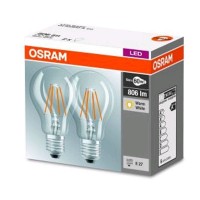 Osram LED Base Classic A Filament 7-60W/827 E27 klar 300° 806lm warmweiß nicht dimmbar 2er Pack
