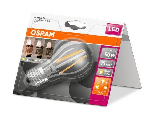 Osram LED Star+ Filament Classic A 3xD 6,5-60W/827 E27 806lm klar warmweiß 300° nicht dimmbar