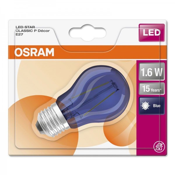 Osram LED Star Classic P 1,6-15W/Blau E27 farbig 300° 136lm nicht dimmbar Blister