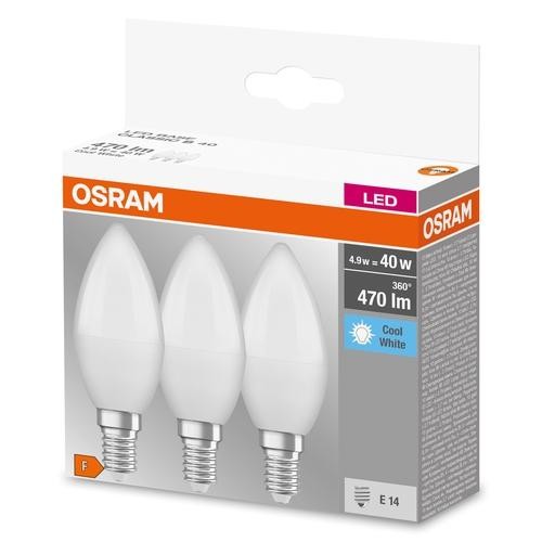 Osram LED Base Classic B 5-40W/840 E14 470lm matt kaltweiß nicht dimmbar 3er Pack