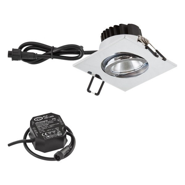 EVN Power-LED Leuchte Chrom schwenkbar viereckig 83x83x48,5mm 6W 3000K 620lm 21-40° 220-240V IP65