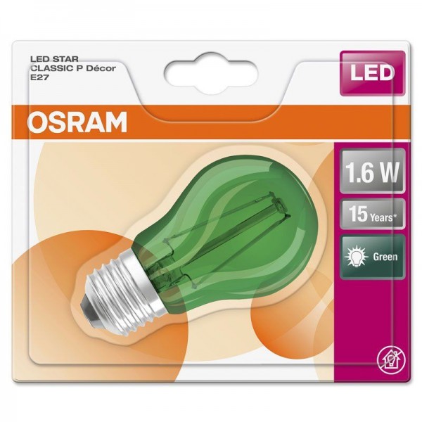 Osram LED Star Classic P 1,6-15W/Grün E27 farbig 300° 136lm nicht dimmbar Blister
