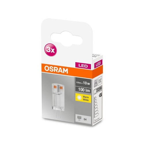 OSRAM LED Base PIN CL 0,9-10W/827 G4 100lm klar nicht dimmbar 3er Pack