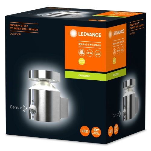 LEDVANCE LED Wandleuchte Endura Style Zylinder Sensor 6W/830 360lm warmweiß nicht dimmbar steel IP44