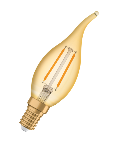 Osram / Ledvance LED Filament Vintage 1906 Kerze BA gold Windstoß 300° 1,5-12W/824 extra warmweiß 120lm E14 220-240V