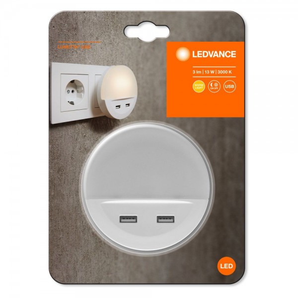 LEDVANCE LED Steckdosenleuchte Lunetta inkl USB 1,8W/830 10lm warmweiß nicht dimmbar weiß IP20