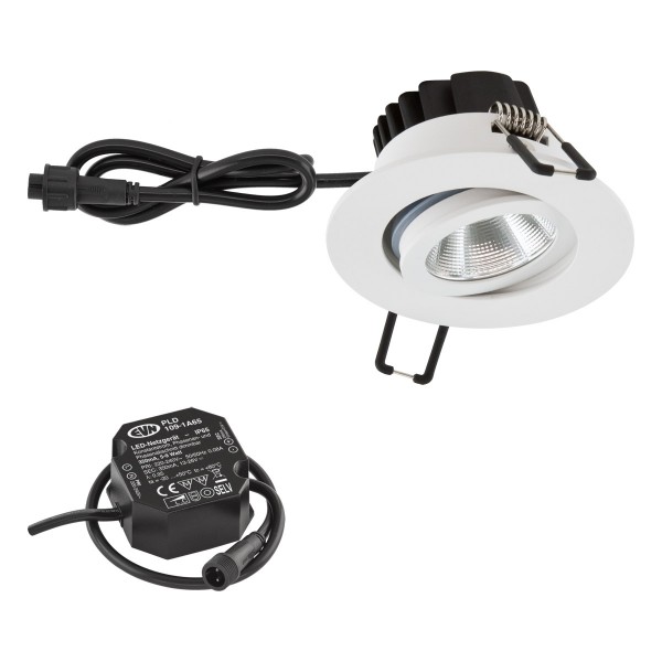 EVN Power-LED Leuchte inkl.Netzgerät weiß(V4A) schwenkbar rund 83x48,5mm 6W 3000K 620lm 21-40° 220-240V IP65