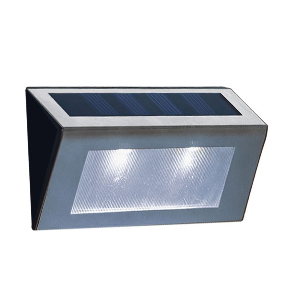 Modee Solar Wand Leuchte LED 22x100x80mm Edelstahl 6000K IP44 1,2V Batterie 2er Pack