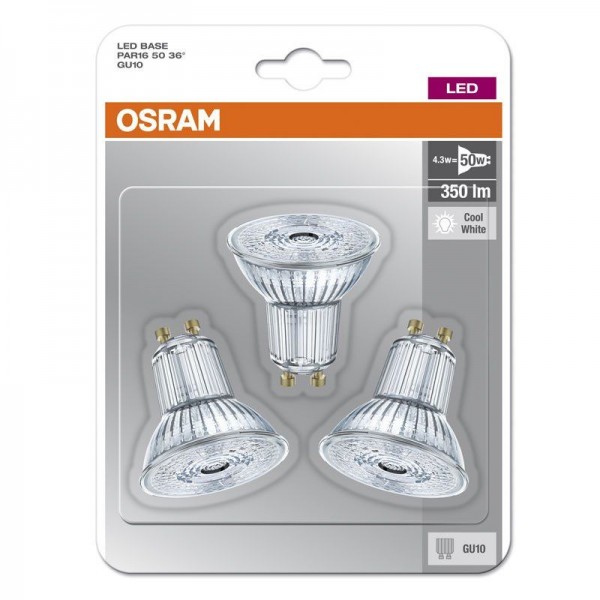 Osram LED Base PAR16 4,3-50W/840 GU10 36° 350lm neutralweiß nicht dimmbar 3er Pack