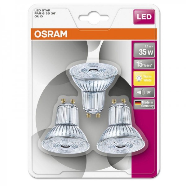 Osram LED Star PAR16 2,6-35W/827 GU10 36° 230lm warmweiß nicht dimmbar 3er Blister
