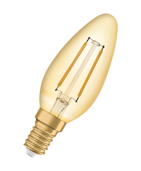 Osram / Ledvance LED Filament Vintage 1906 Kerze B gold 300° 2,5-22W/824 extra warmweiß 220lm E14 220-240V