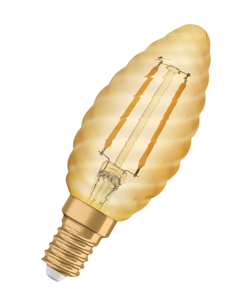 Osram / Ledvance LED Filament Vintage 1906 Kerze BW gold gedreht 300° 1,5-12W/824 extra warmweiß 120lm E14 220-240V