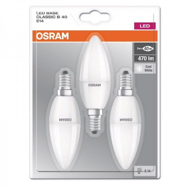 Osram LED Base Classic B Retro 5-40W/840 E14 470lm kaltweiß nicht dimmbar matt - 3er Blister