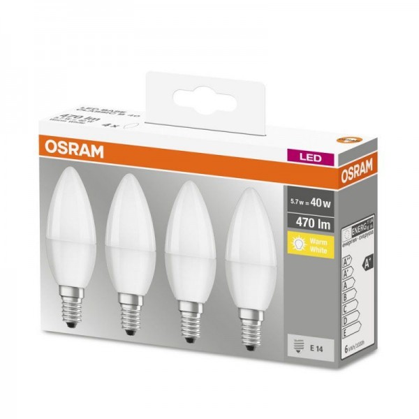 Osram LED Base Classic B Retro 4,9-40W/827 E14 470lm echt warmweiß nicht dimmbar matt - 4er Pack