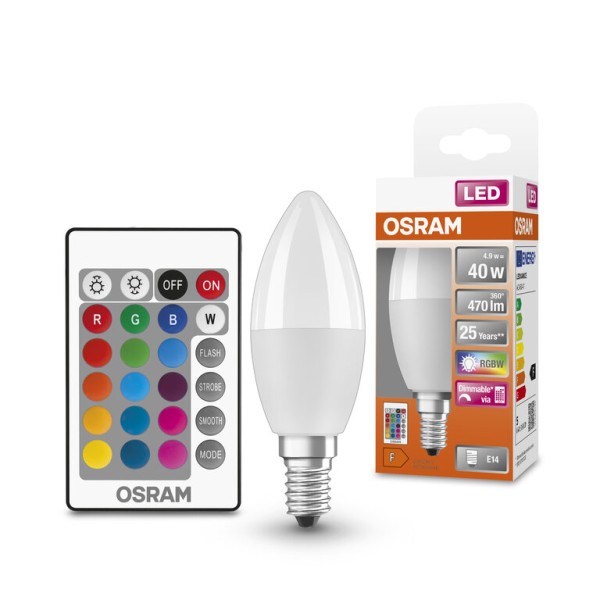 Osram / Ledvance LED Kerze B matt 200° 4,9-40W/827 RGBW einstellbar 470lm E14 220-240V dimmbar