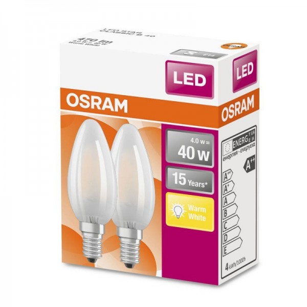 Osram LED Star Classic B Glas 4-40W/827 E14 matt 300° 470lm warmweiß nicht dimmbar 2er Pack