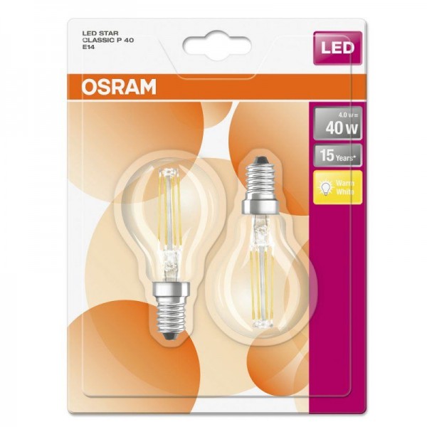 Osram LED Star Classic P Filament 4-40W/827 E14 klar 300° 470lm warmweiß nicht dimmbar 2er Blister