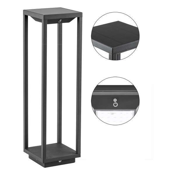 EVN LED Solar Wegeleuchte anthrazit viereckig 140x140x500mm 2,2W 3000K 120lm 41-80° 3,7V IP54