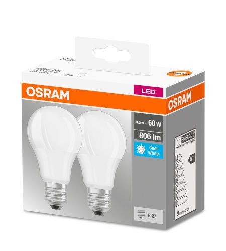 LEDVANCE LED Base Classic A 8,5-60W/840 E27 806 matt kaltweiß 200° 2er Pack