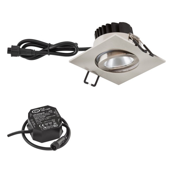 EVN Power-LED Leuchte Edelstahl Optik schwenkbar viereckig 83x83x48,5mm 6W 3000K 620lm 21-40° 220-240V IP65