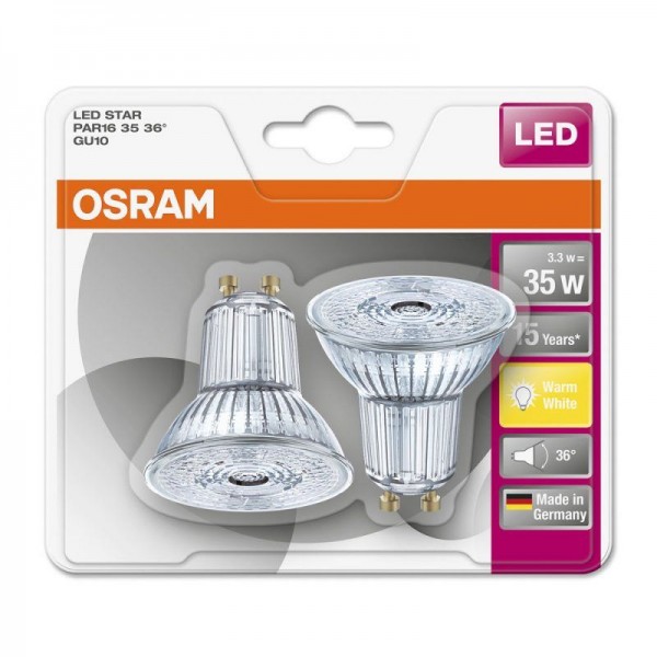 Osram LED Star PAR16 2,6-35W/827 GU10 36° 230lm warmweiß nicht dimmbar 2er Blister