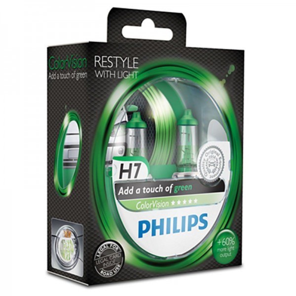 Philips ColorVision Green-Fahrzeugscheinwerferlampe H7 12V 55W (2er Blister)