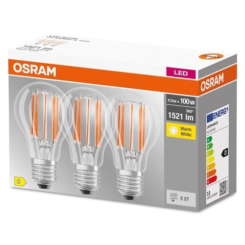 Osram LED Base Classic A Filament 11-100W/827 E27 1521lm klar warmweiß nicht dimmbar 3er Pack