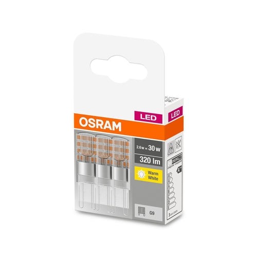 OSRAM LED Base PIN CL 2,6-30W/827 G9 320lm klar nicht dimmbar 3er Pack